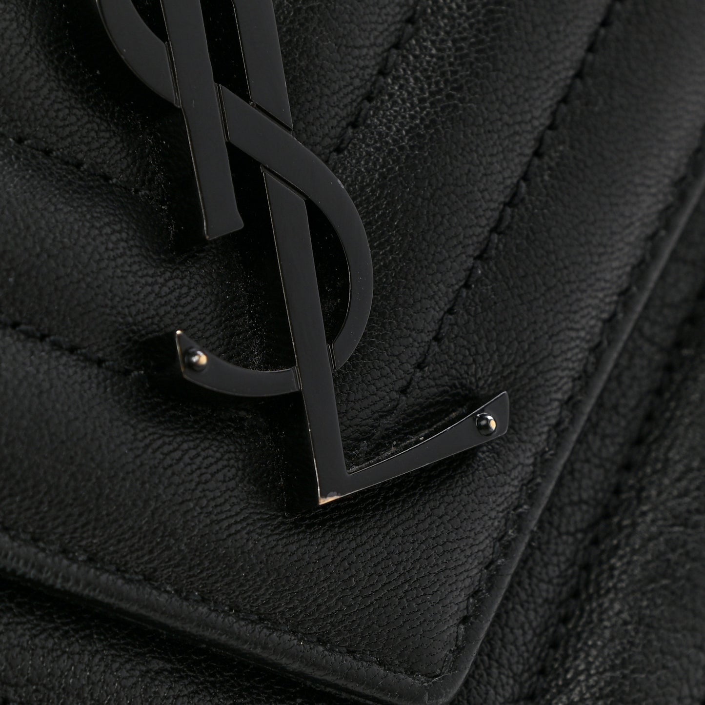 Sheepskin Matelasse Chevron Monogram Monochrome Large College Satchel Black