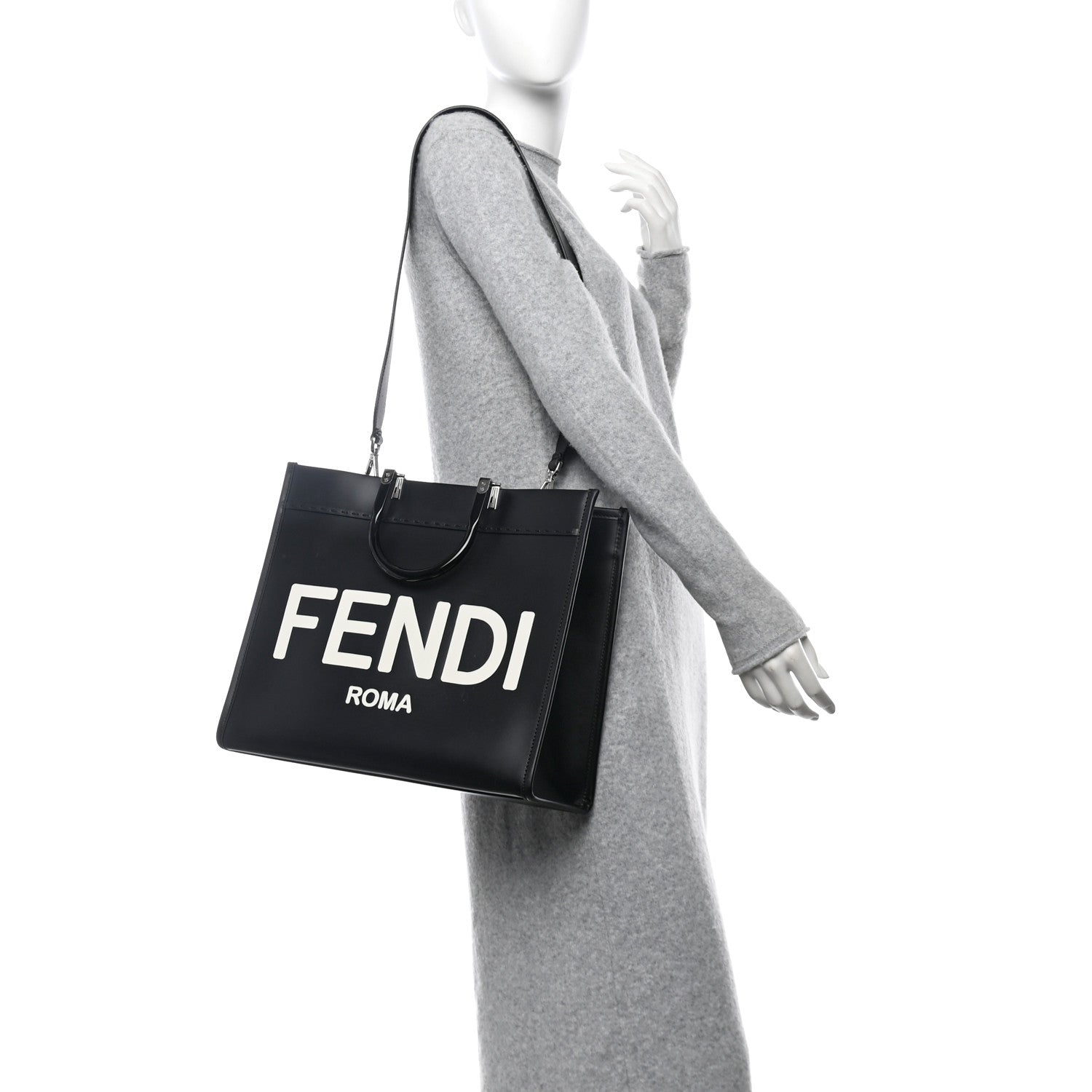 Fendi Vitello King Plexiglass Medium Fendi Sunshine Shopper Tote Black White 2 of 11