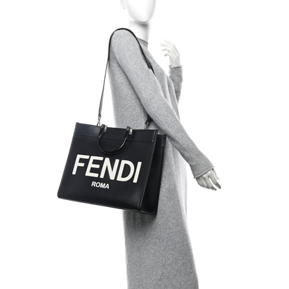 Fendi Vitello King Plexiglass Medium Fendi Sunshine Shopper Tote Black White 2 of 11