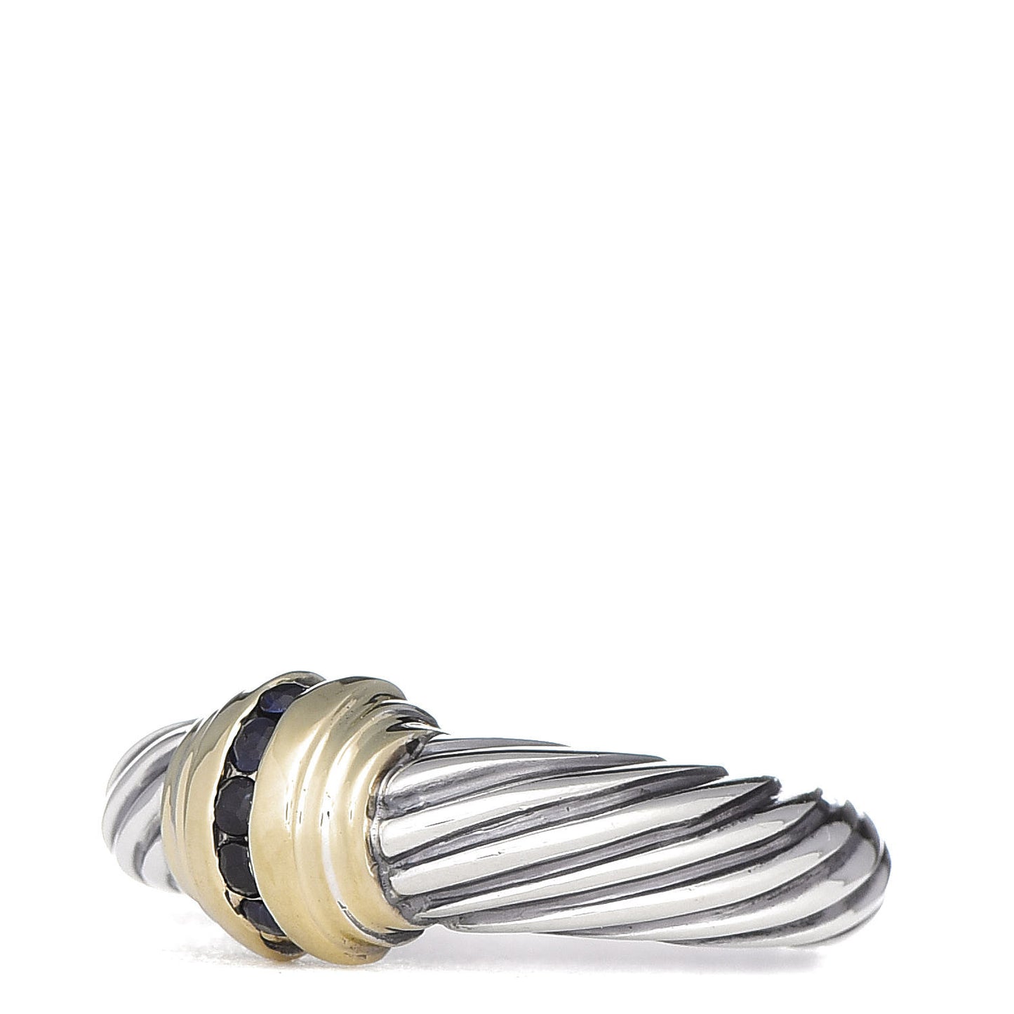 Sterling Silver 14K Yellow Gold Black Diamond Cable Station Ring 51 5.75