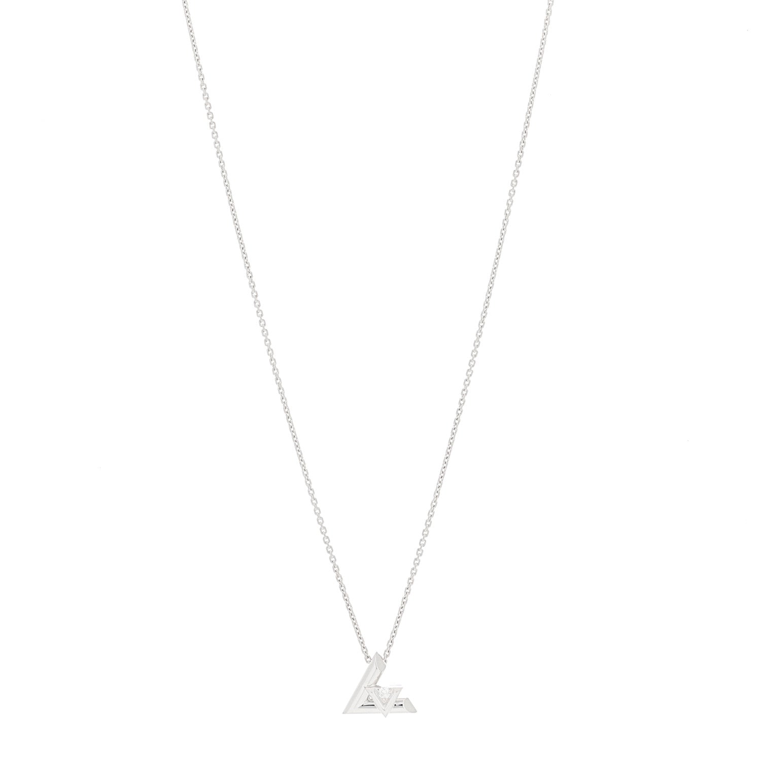 Louis Vuitton 18K White Gold Diamond Small LV Volt One Pendant Necklace 1 of 5