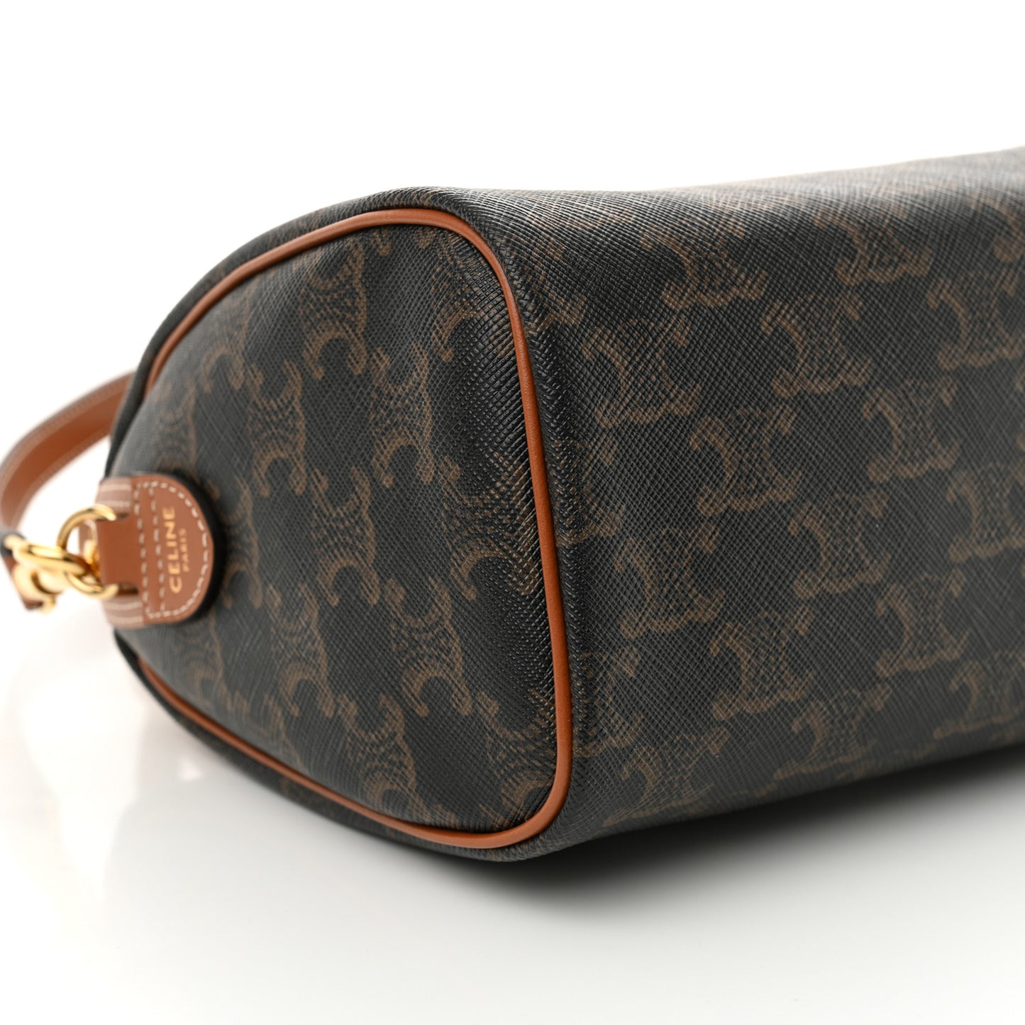 Triomphe Canvas Calfskin Small Boston Bag Tan