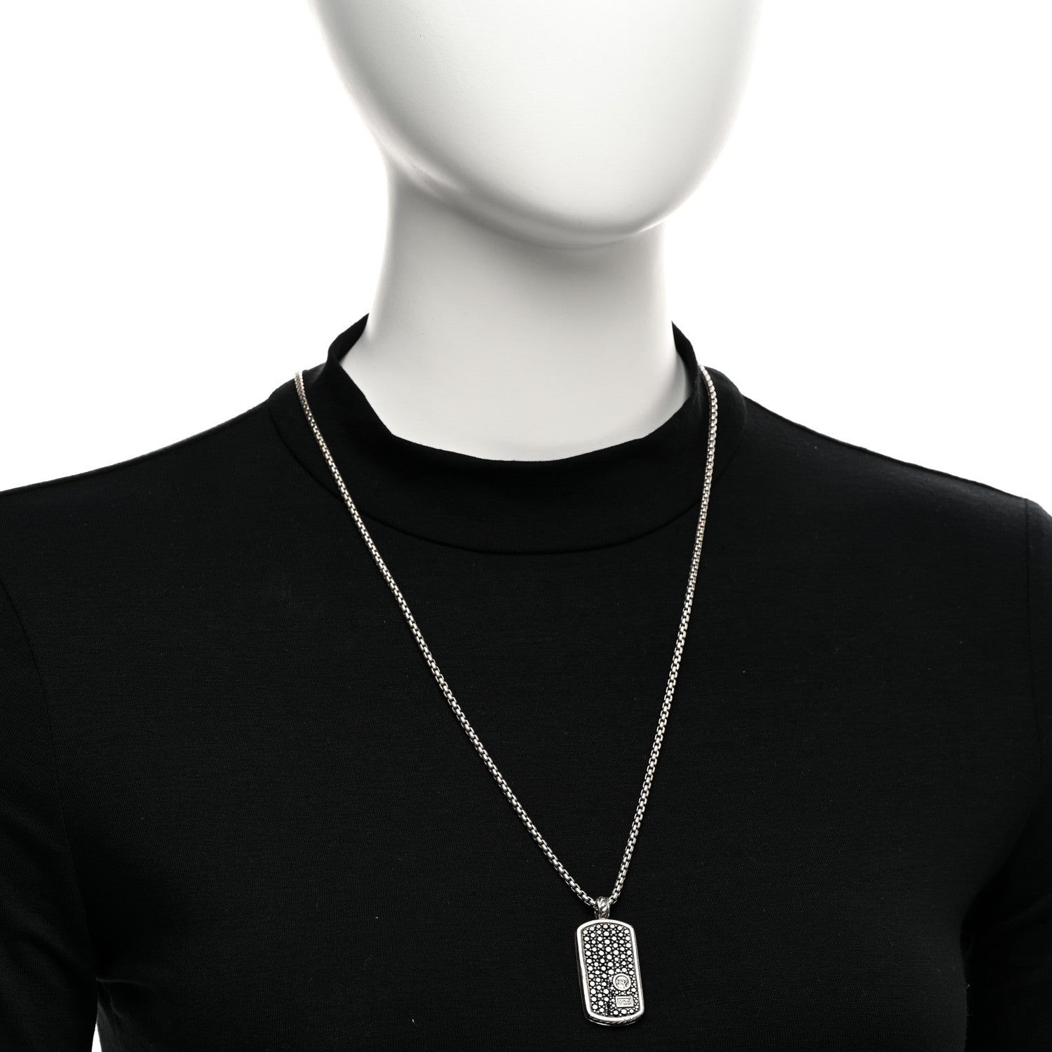 David Yurman Sterling Silver Black Diamond Large Dog Tag Pendant Necklace 2 of 5