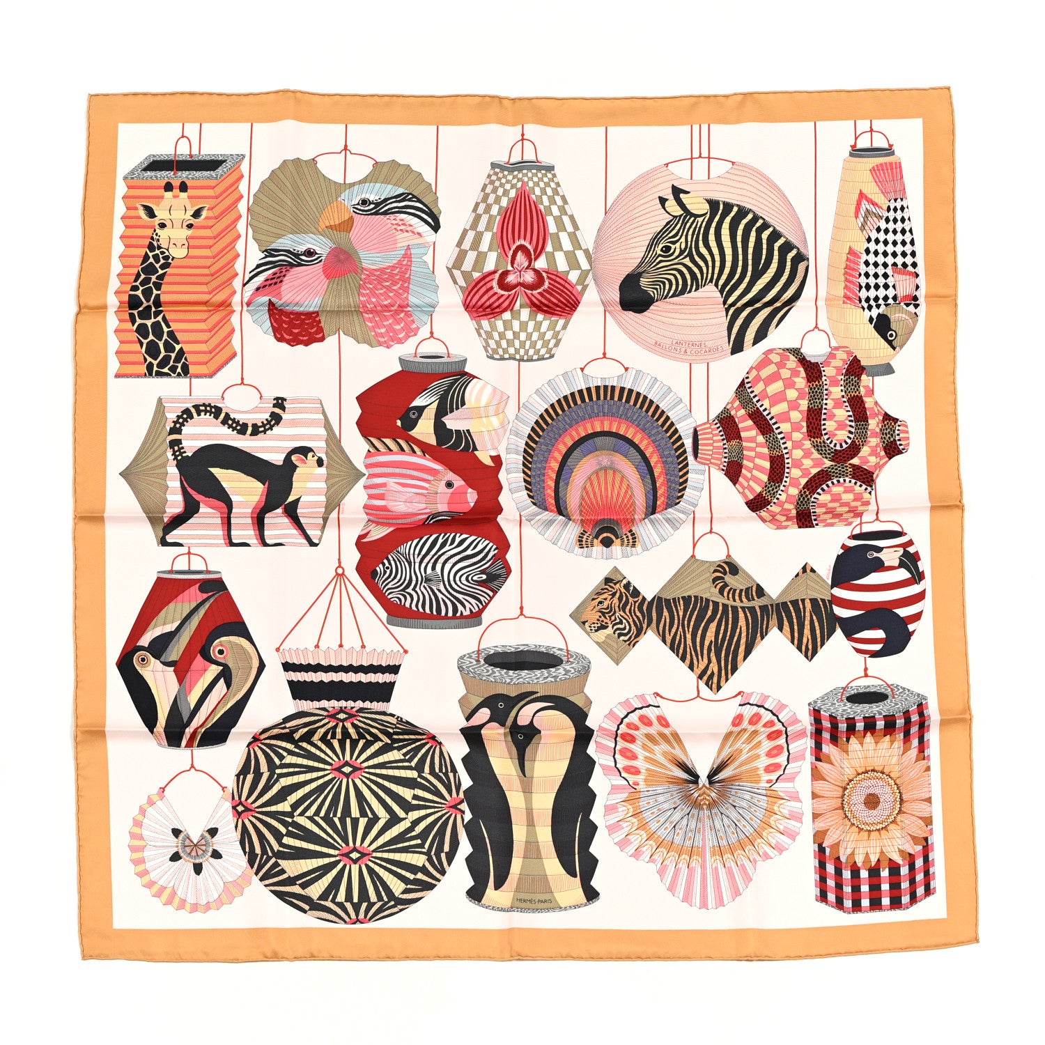 Hermes Silk Lanternes Ballons et Cocardes Scarf 90 Beige Rose Nacre Bordeaux 1 of 5