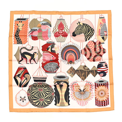 Hermes Silk Lanternes Ballons et Cocardes Scarf 90 Beige Rose Nacre Bordeaux 1 of 5