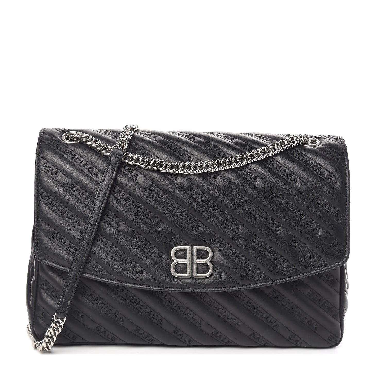 Calfskin Logo Matelasse Large BB Flap Chain Shoulder Bag Black