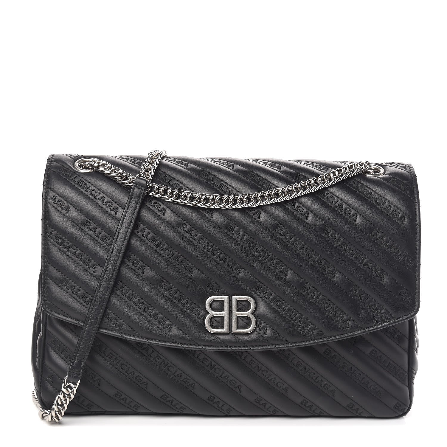 Balenciaga Calfskin Logo Matelasse Large BB Flap Chain Shoulder Bag Black 1 of 10