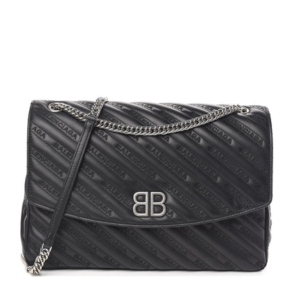 Balenciaga Calfskin Logo Matelasse Large BB Flap Chain Shoulder Bag Black 1 of 10