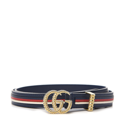Gucci Calfskin Sylvie Stripe Torchon Double G 20mm Belt 80 32 Maritime Hibiscus Red Mystic White 1 of 5