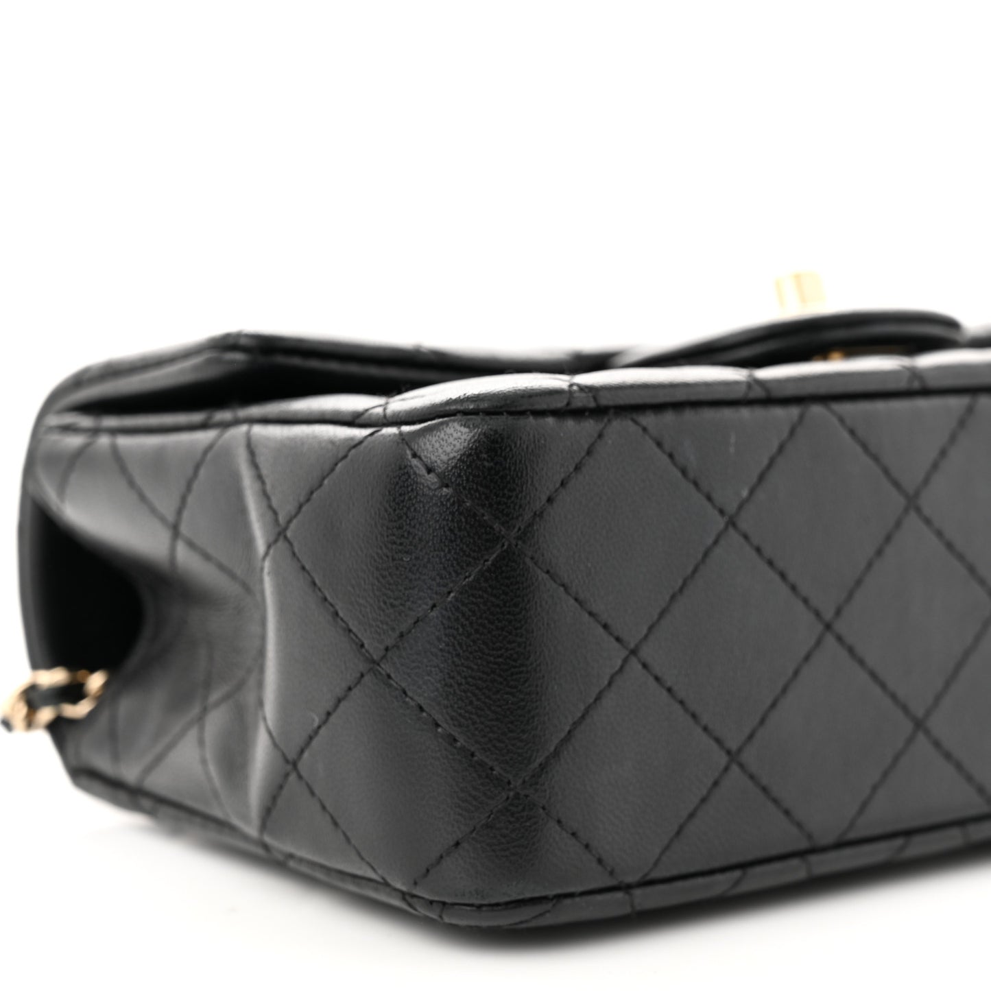 Lambskin Quilted Mini Top Handle Rectangular Flap Black