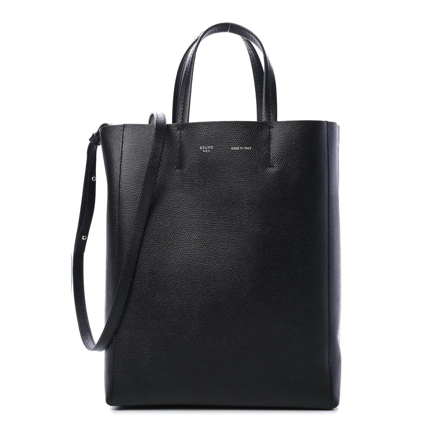 Grained Calfskin Small Vertical Cabas Black