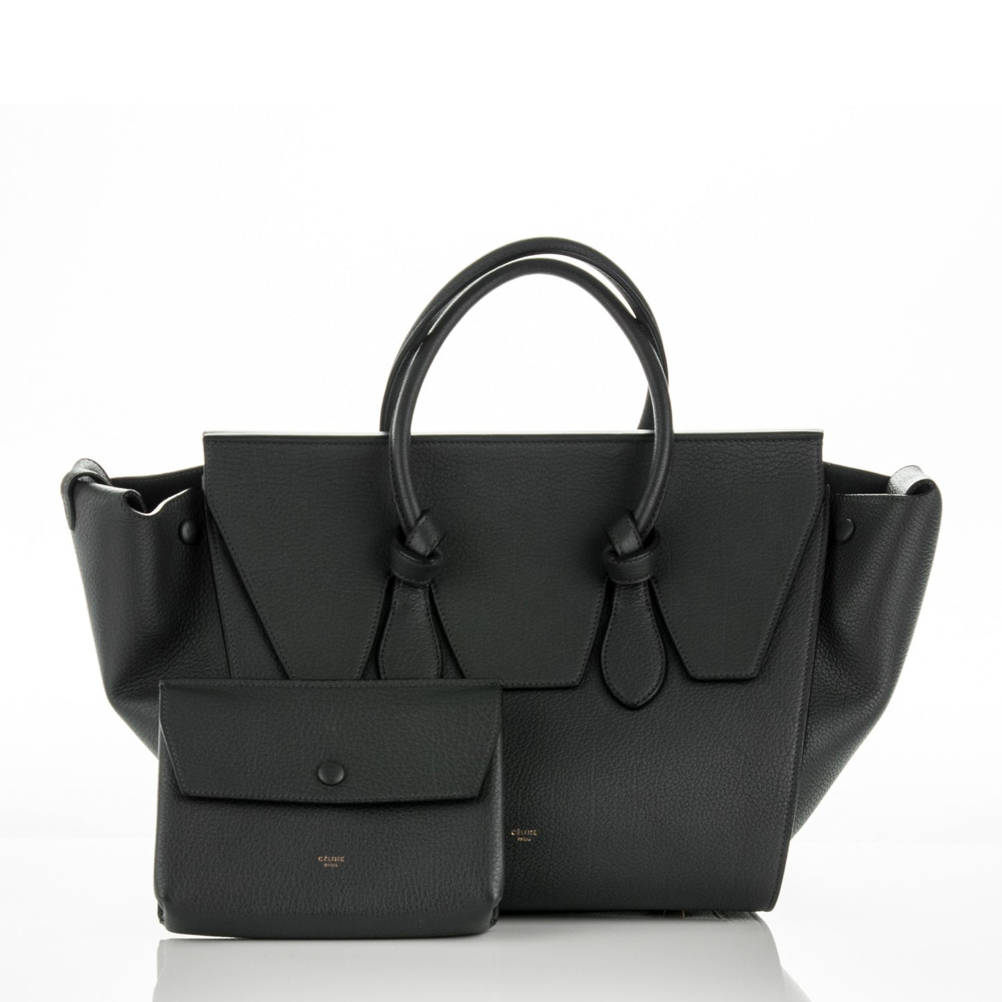 Crisped Calfskin Tie Knot Small Tote Anthracite