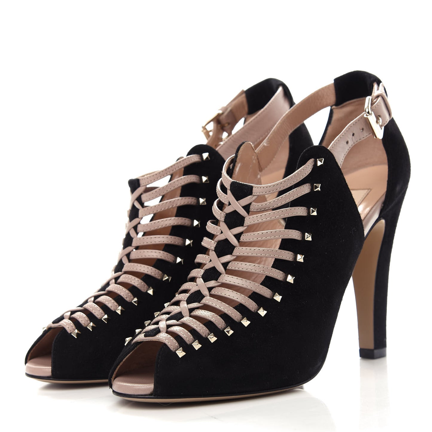 Suede Rockstud Caged Sandals 37 Black