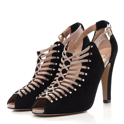 Valentino Garavani Suede Rockstud Caged Sandals 37 Black 3 of 10
