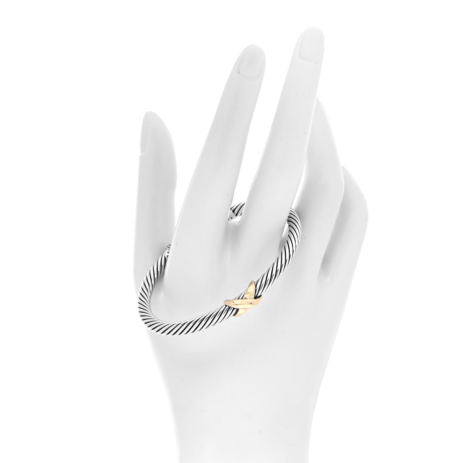 David Yurman Sterling Silver 14K Yellow Gold 5mm X Station Cable Bracelet 2 of 5