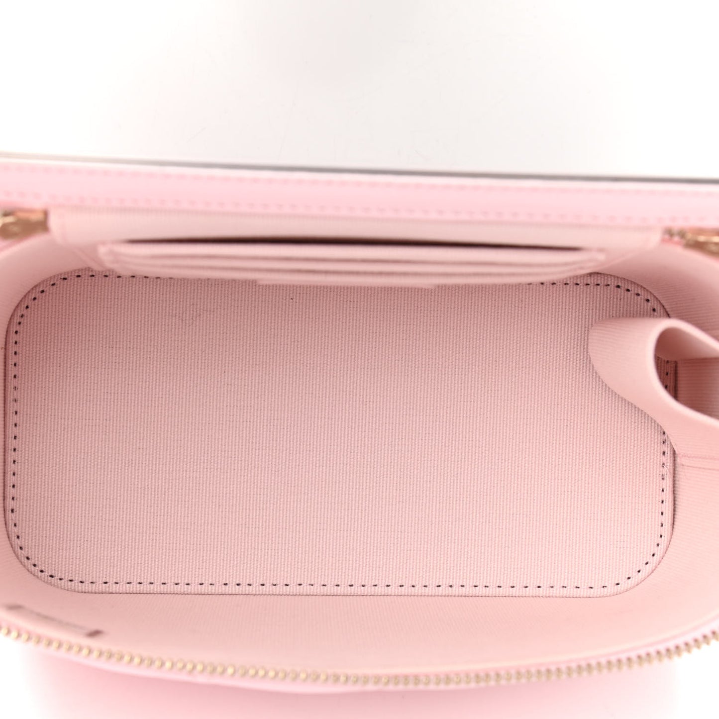 Lambskin Quilted Small Top Handle Vanity Case With Chain Light Pink