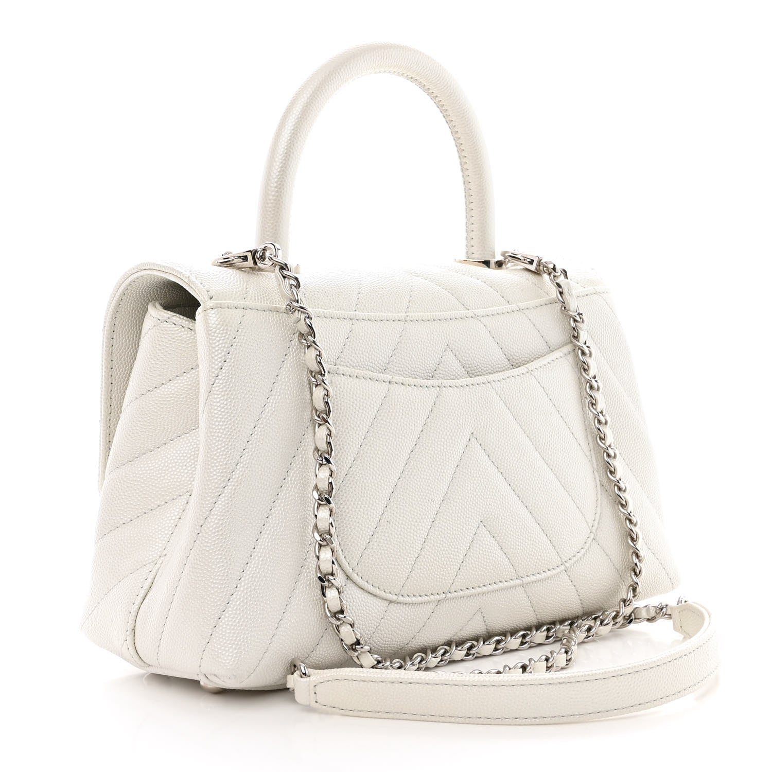 Chanel Iridescent Caviar Chevron Quilted Mini Coco Handle Flap White 3 of 12