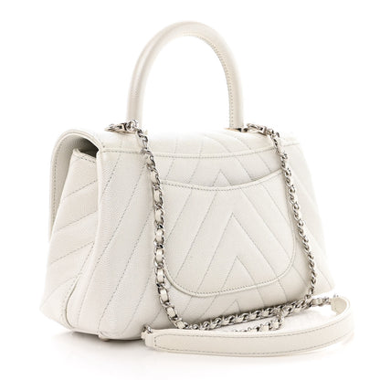 Chanel Iridescent Caviar Chevron Quilted Mini Coco Handle Flap White 3 of 12