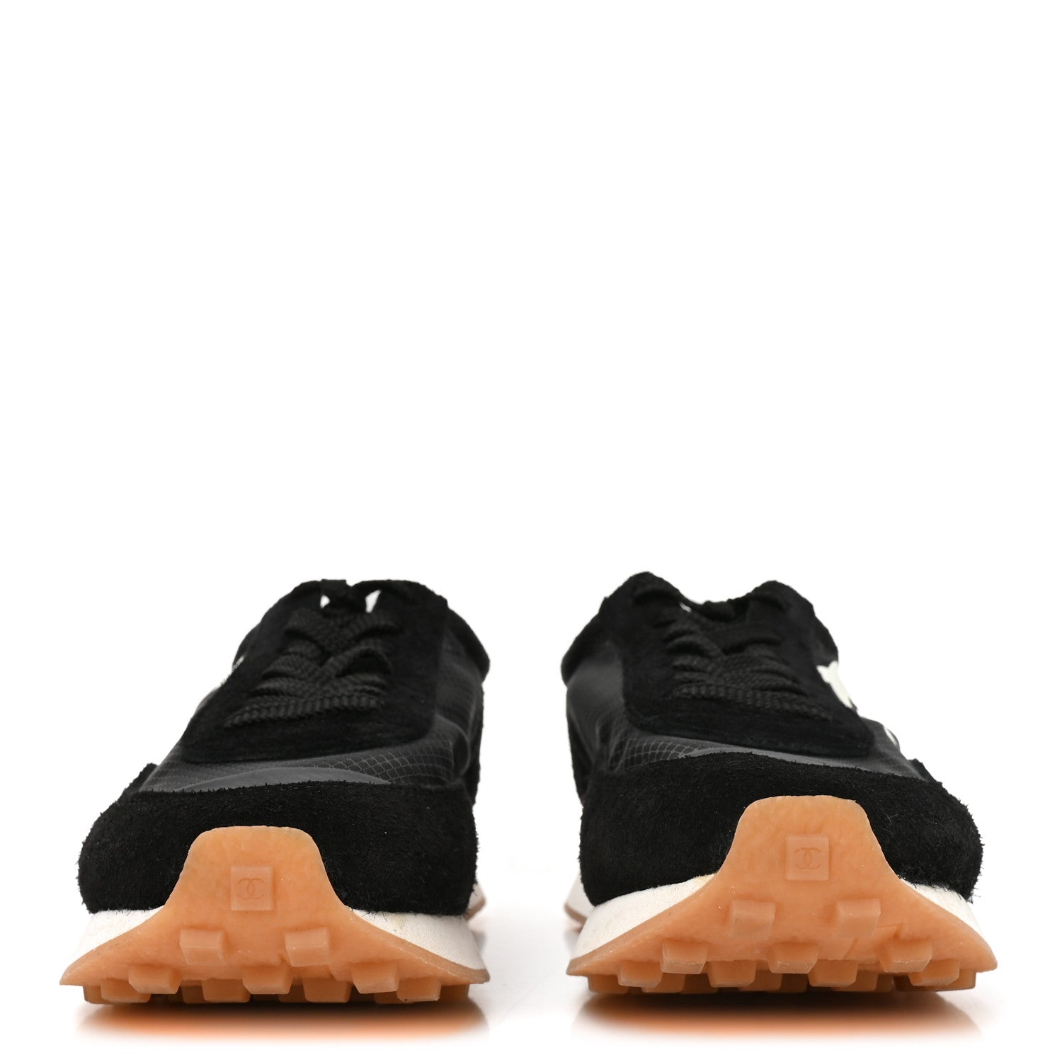 Chanel Mesh Suede Calfskin Womens Logo Sneakers 39.5 Black White 3 of 8