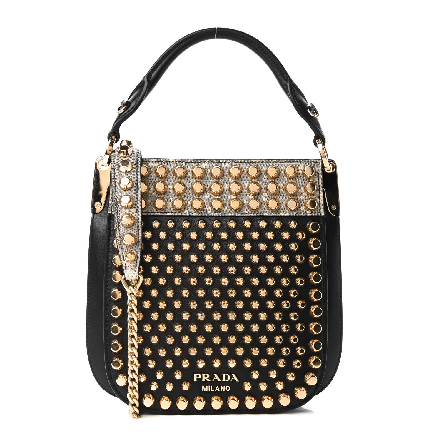 Prada City Calfskin Lucer Studded Small Margit Bag Black Roccia 1 of 9
