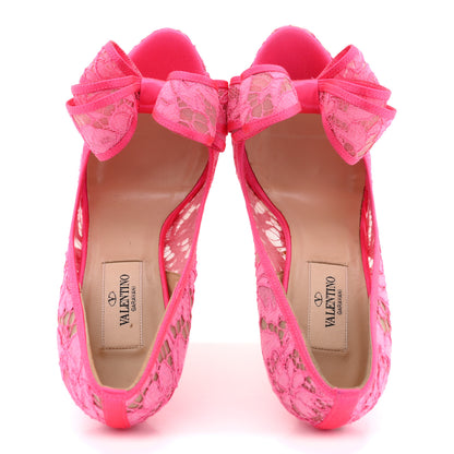 Valentino Garavani Satin Lace Couture Bow Peep Toe High Heel Pumps 36 Fuxia Fluo 2 of 10