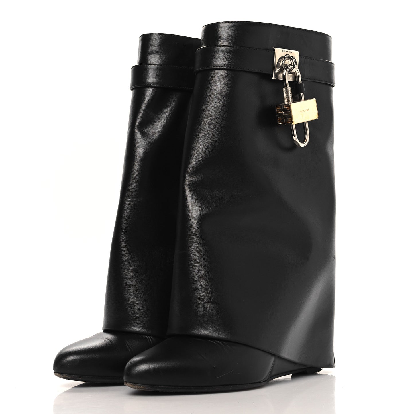 Calfskin Shark Lock Ankle Boots 36 Black