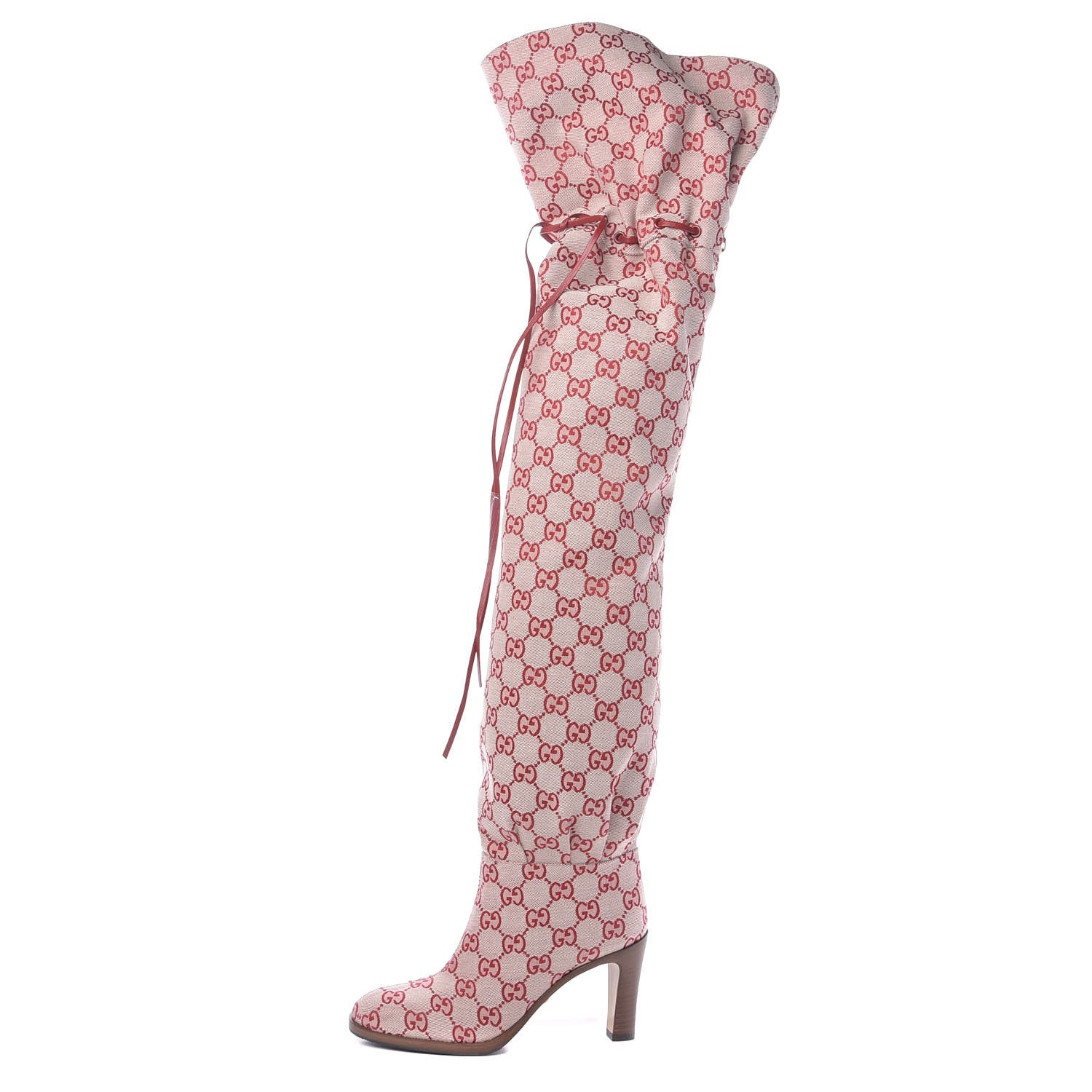 Gucci Monogram Over The Knee Boots 35 Gardenia Hibiscus Red 1 of 7