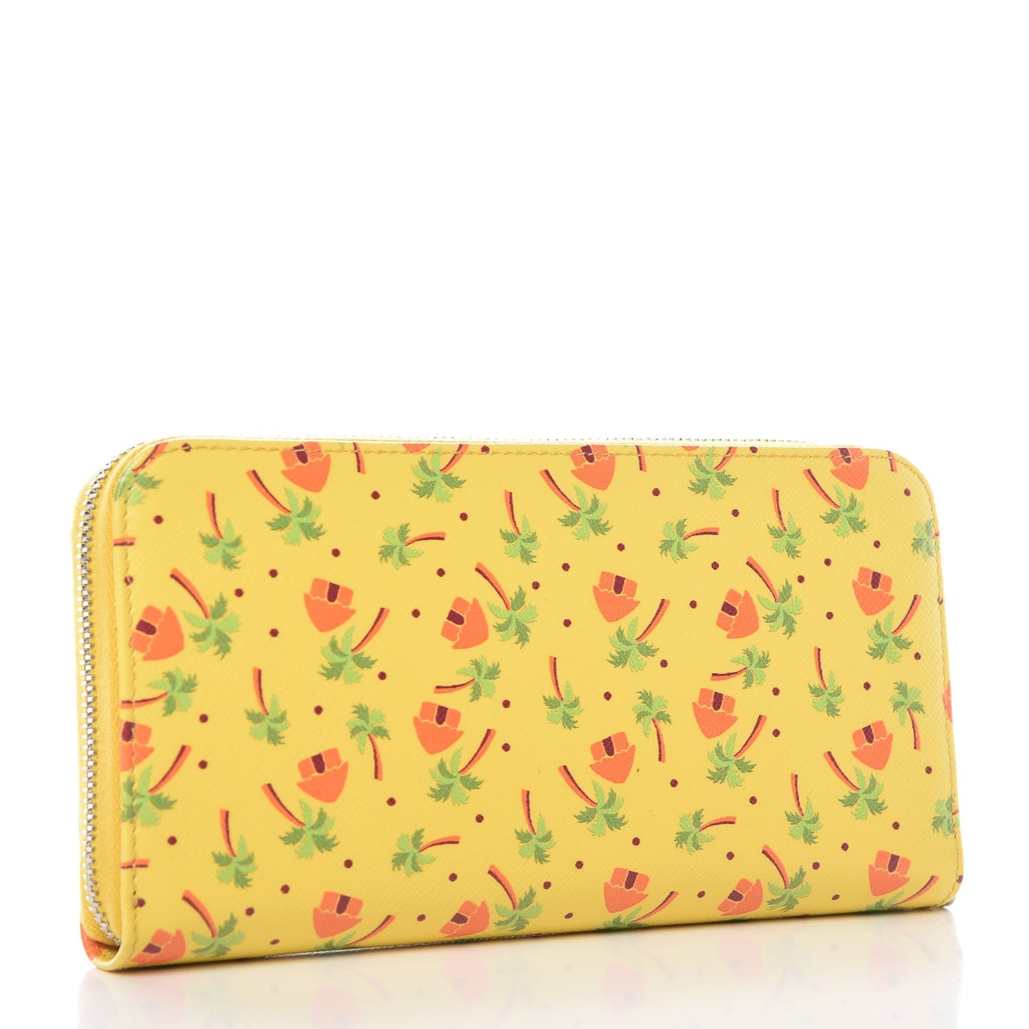 Saffiano Palm Tree Print Zip Around Wallet Giallo