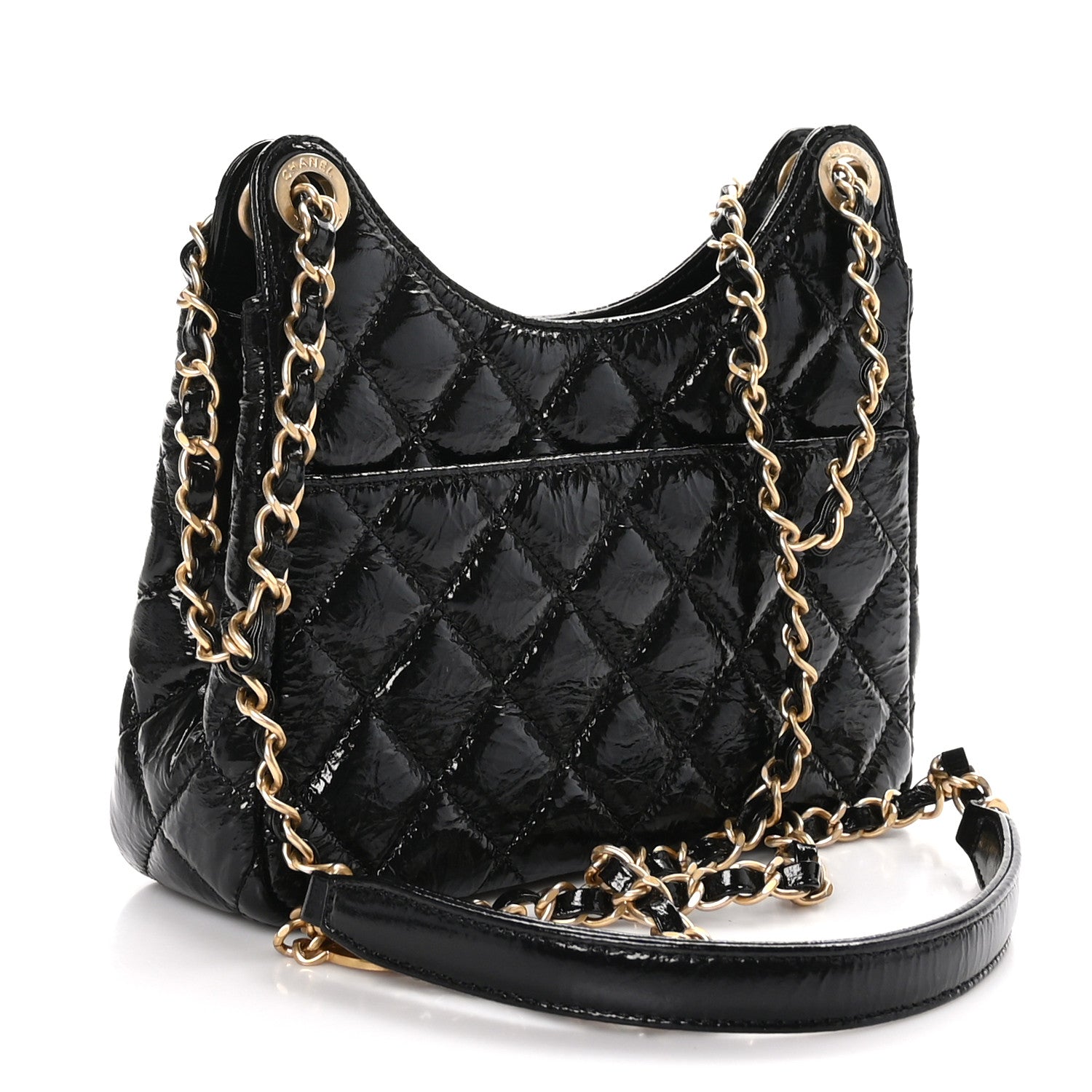Chanel Shiny Crumpled Calfskin Quilted Small Wavy CC Hobo Black 3 of 11