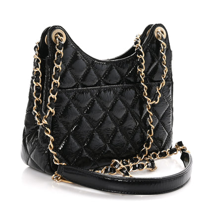 Chanel Shiny Crumpled Calfskin Quilted Small Wavy CC Hobo Black 3 of 11
