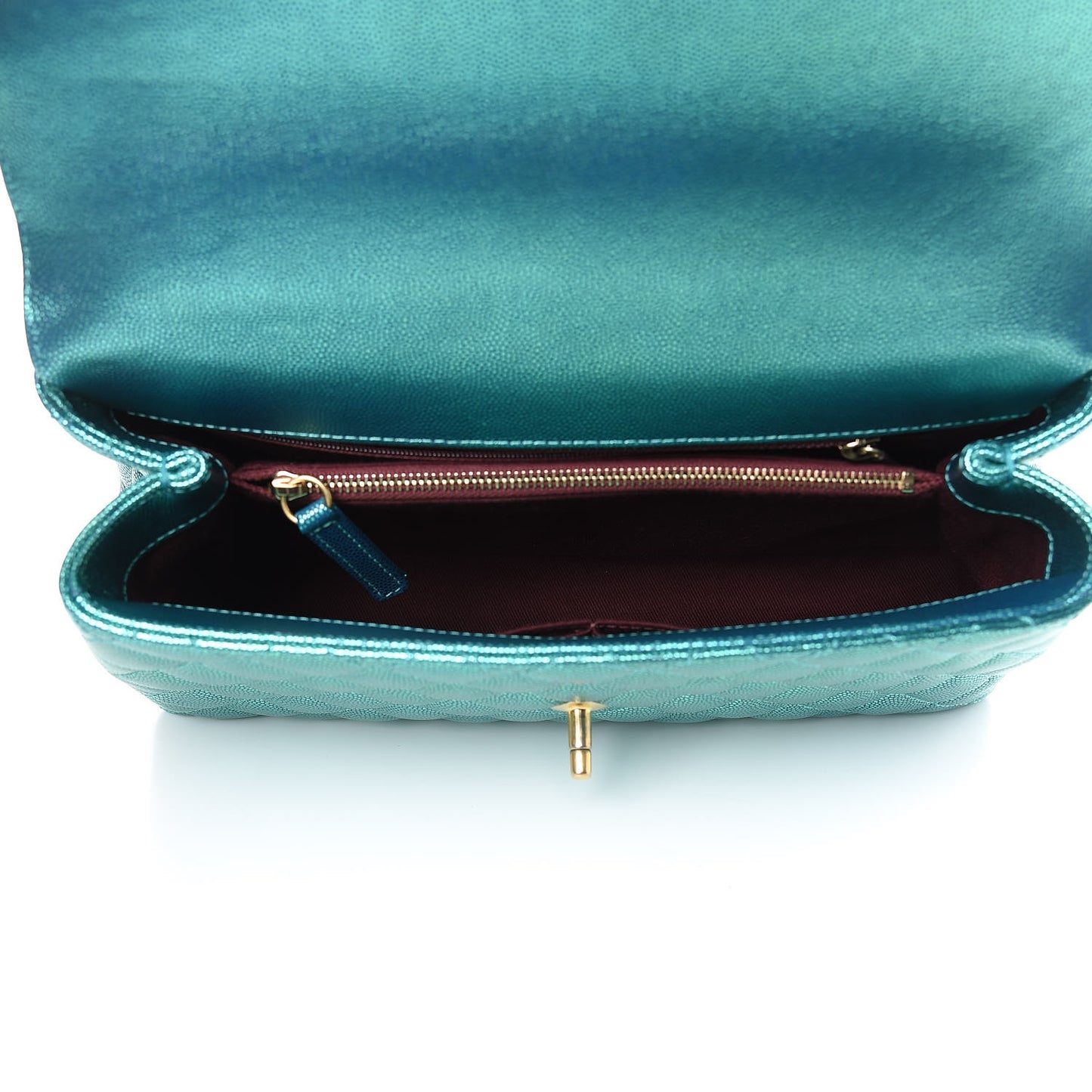 Metallic Caviar Quilted Small Coco Handle Flap Blue