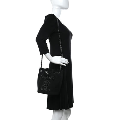 Chanel Canvas Deauville Drawstring Bucket Bag Black 2 of 9