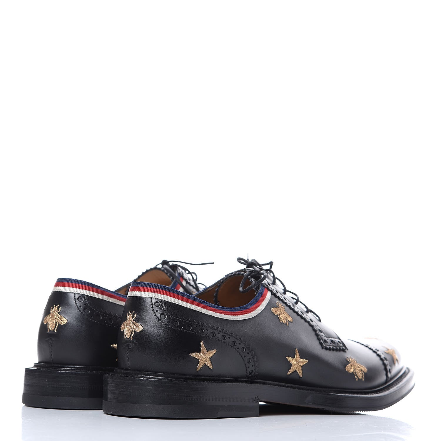 Gucci Calfskin Bee Star Embroidered Mens Captoe Derby Loafers 7.5 Black 4 of 9