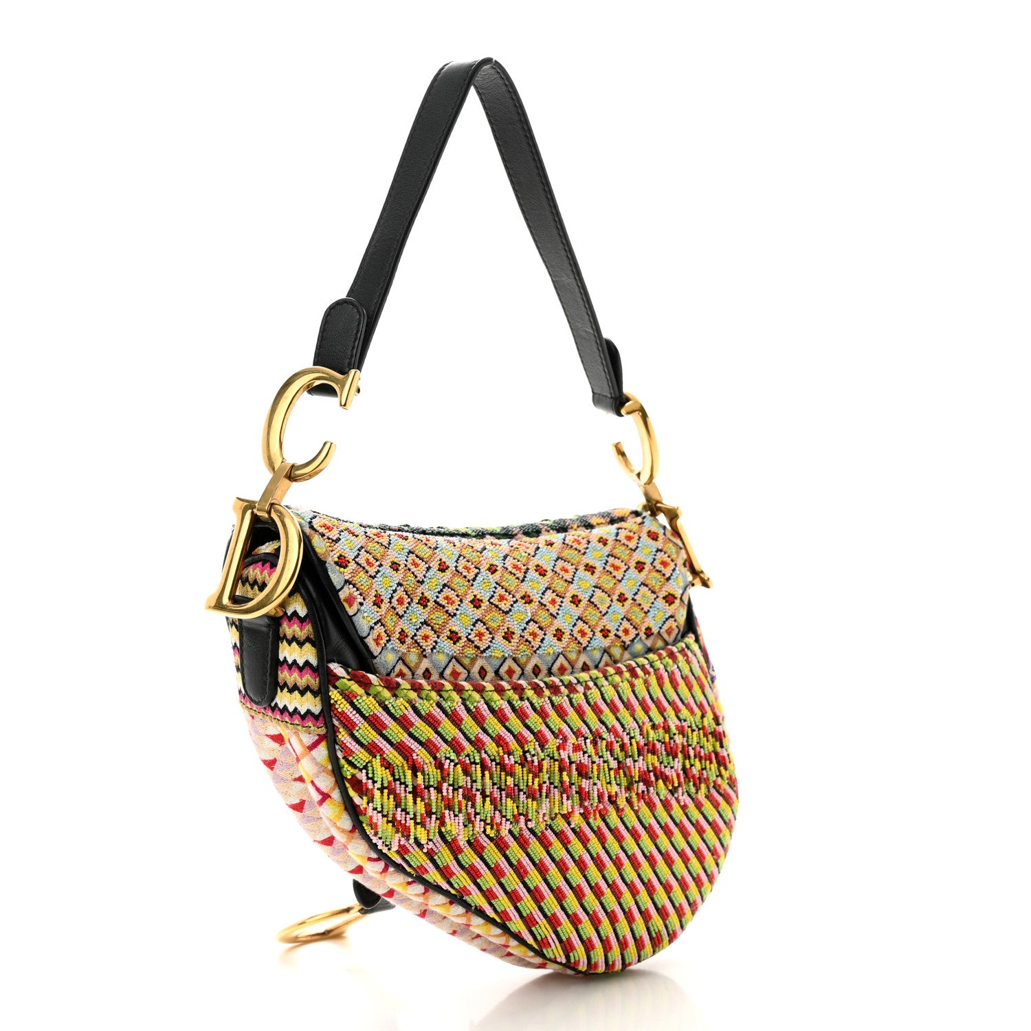Christian Dior Embroidered Fringe Beaded Medium Saddle Bag Green Multicolor 3 of 10