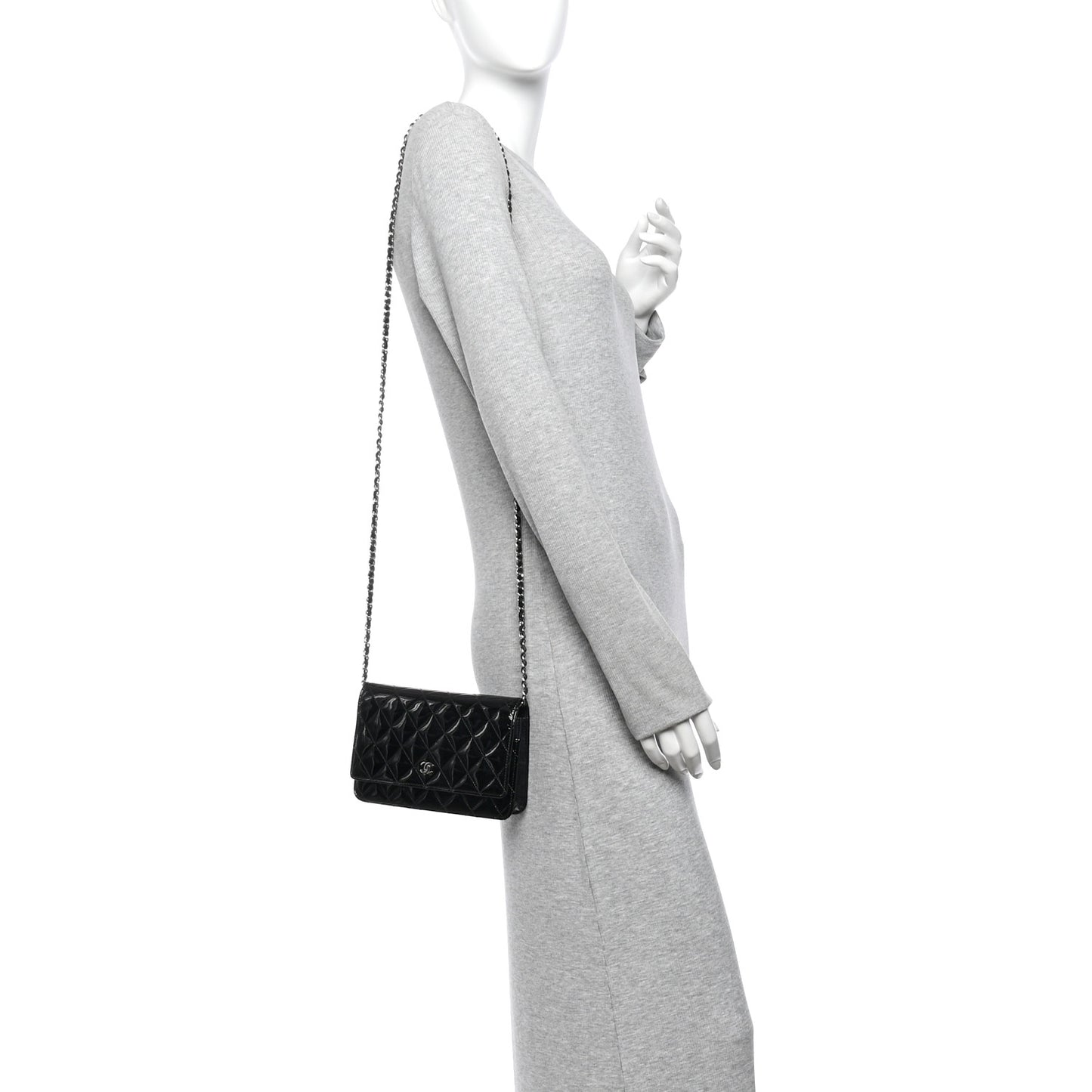 Patent Quilted Wallet On Chain WOC Black