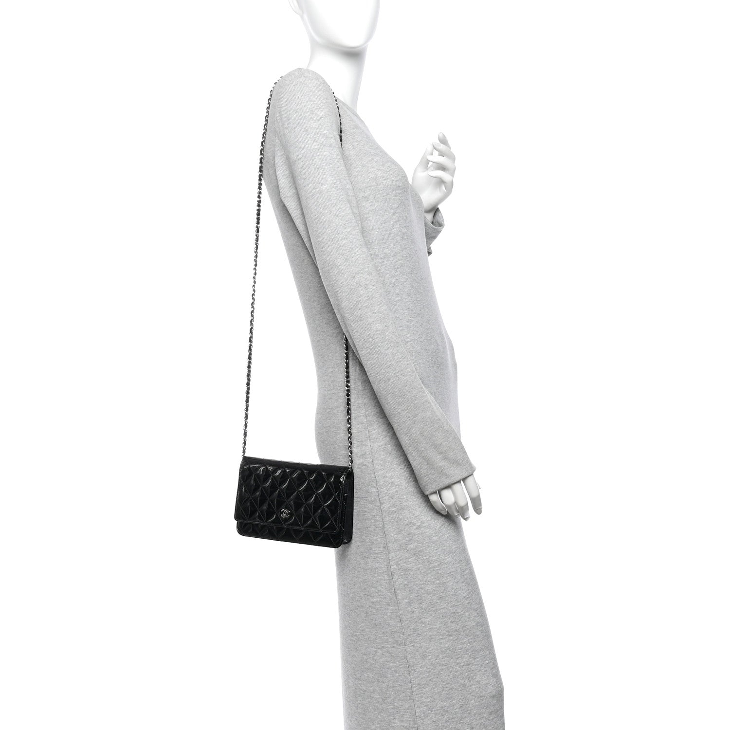 Chanel Patent Quilted Wallet On Chain WOC Black 2 of 11