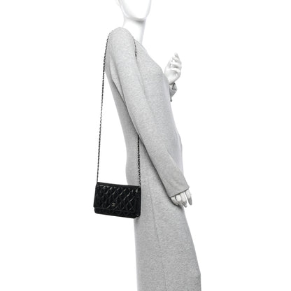 Chanel Patent Quilted Wallet On Chain WOC Black 2 of 11