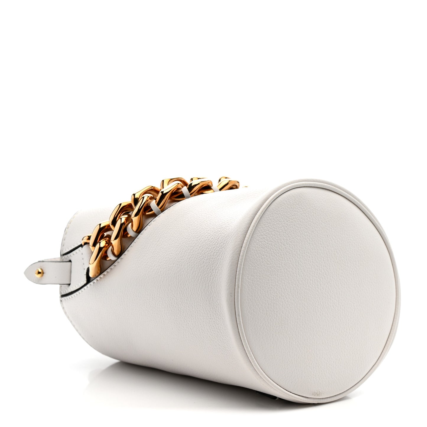 Grained Calfskin La Medusa Drawstring Bucket Bag Optical White