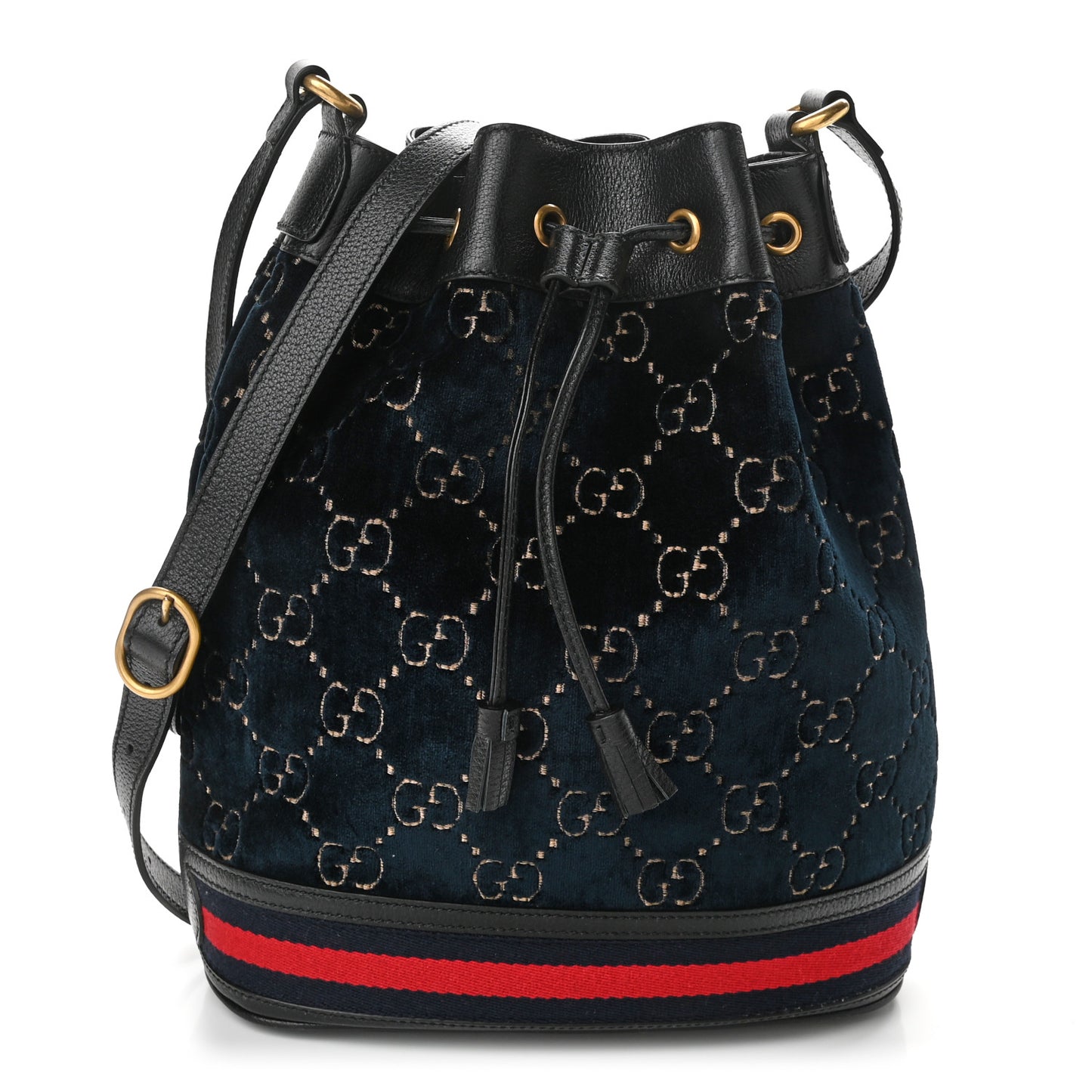 Velvet GG Monogram Web Bucket Bag Blue Beige