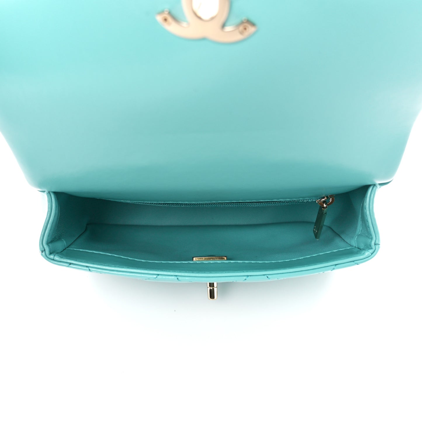 Shiny Lambskin Quilted Mini Coco Trip Flap Bag Turquoise