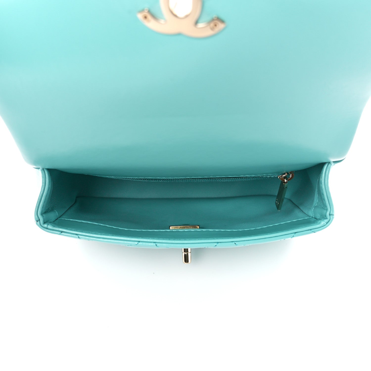 Chanel Shiny Lambskin Quilted Mini Coco Trip Flap Bag Turquoise 5 of 10