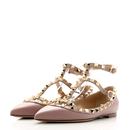 Valentino Garavani Calfskin Nappa Rockstud Cage Ballerina Flats 35 Grey Pink Poudre 4 of 12