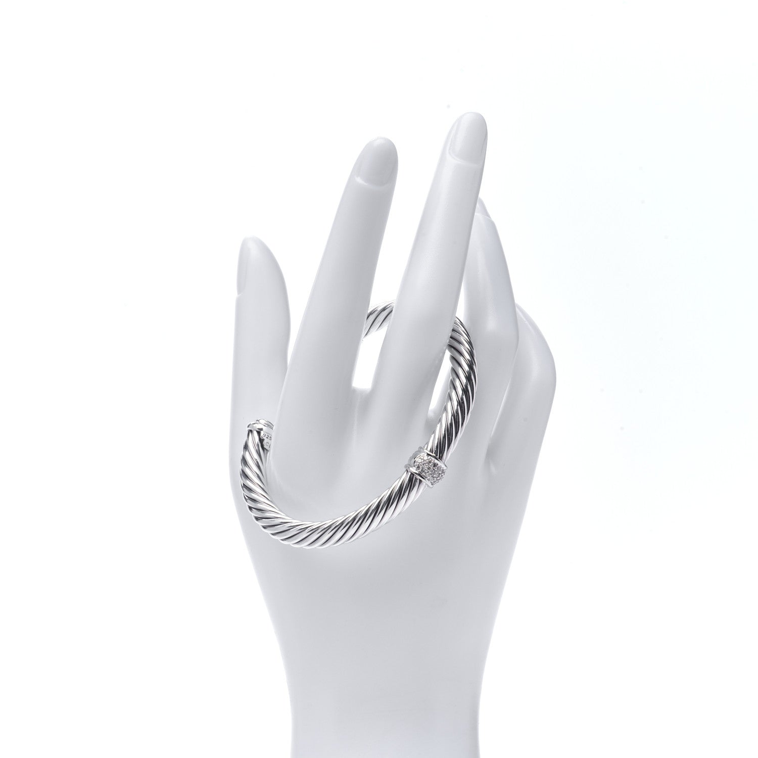 David Yurman Sterling Silver 18K White Gold Diamond 7mm Cable Classics Station Bracelet 2 of 5