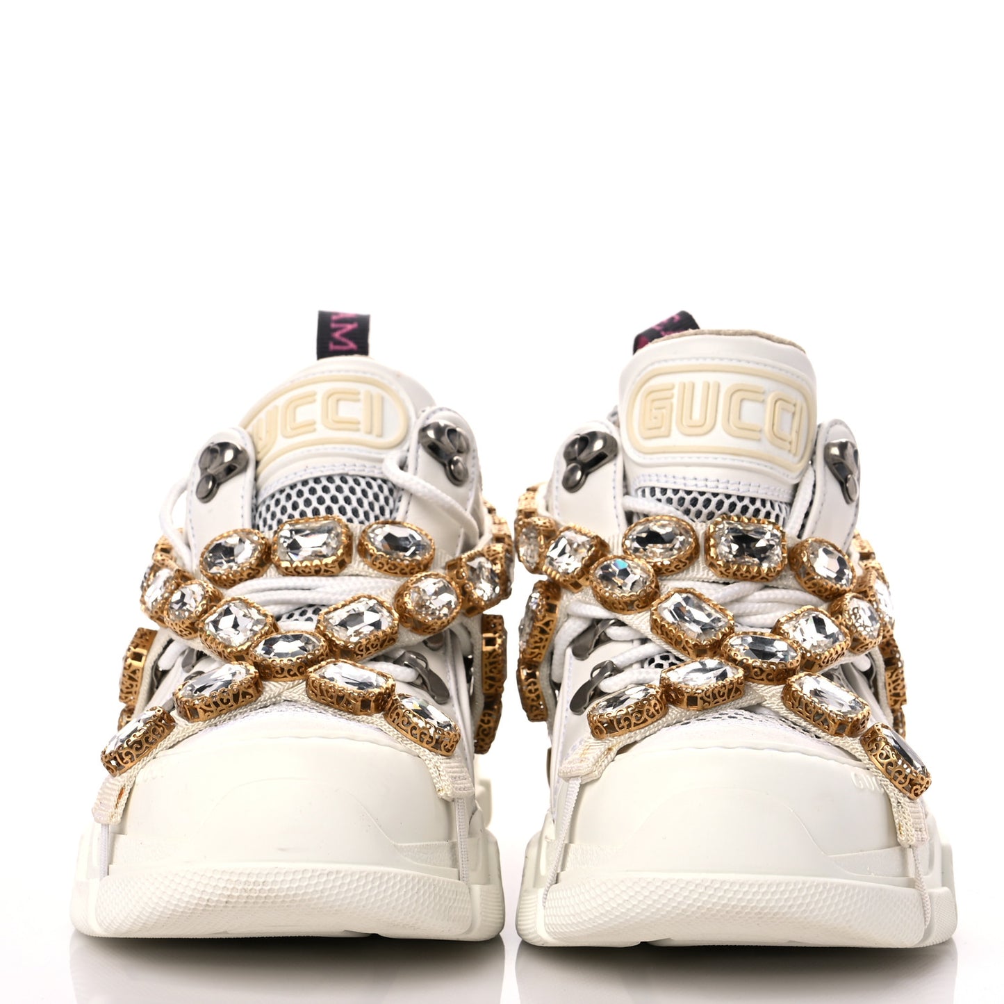 X SEGA Mesh Calfskin Suede Removable Crystals Womens Flashtrek Sneakers 36 Great White