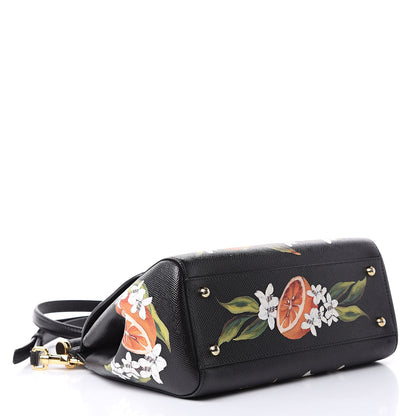 Dolce & Gabbana Dauphine Orange Print Medium Miss Sicily Satchel Black 4 of 13