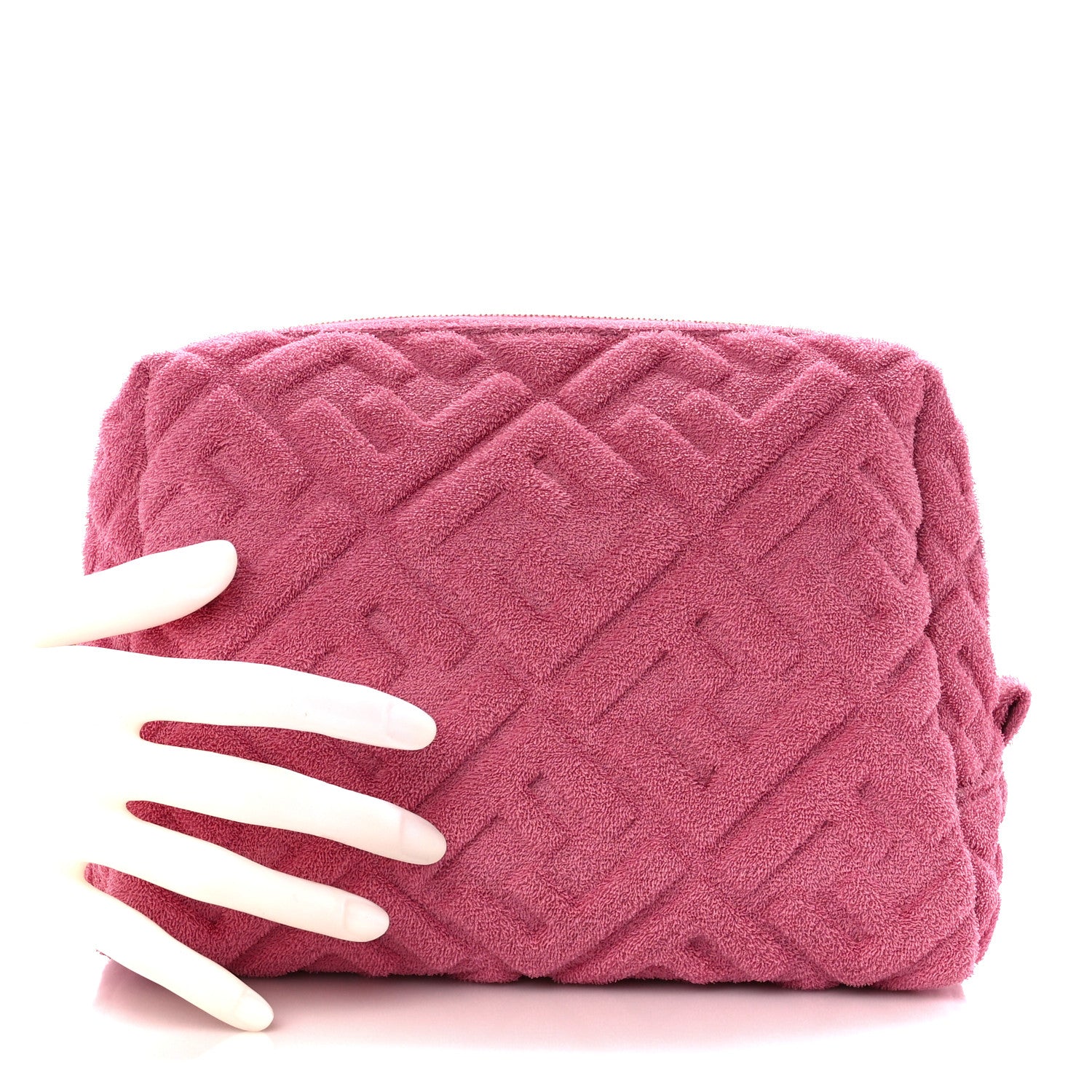 Fendi Terry Cloth Vitello Century Matte FF 1974 Embossed Medium Trapezoid Beauty Pouch Lollypop 2 of 10