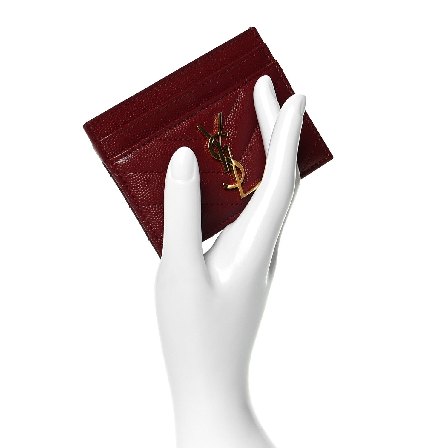Saint Laurent Grain De Poudre Matelasse Chevron Monogram Credit Card Case Palissandre 2 of 8