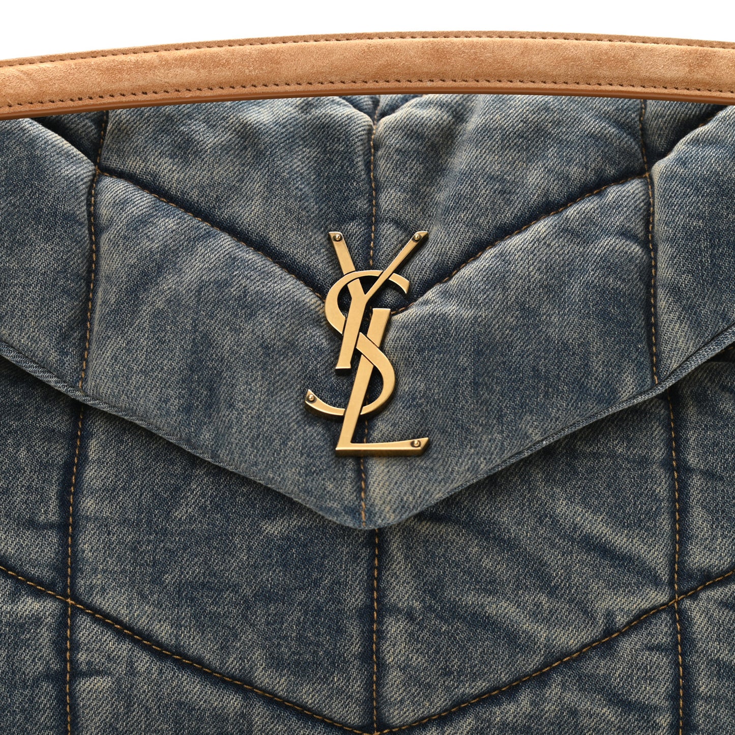 Denim Quilted Medium Loulou Puffer Monogram Chain Satchel Blue Cinnamon