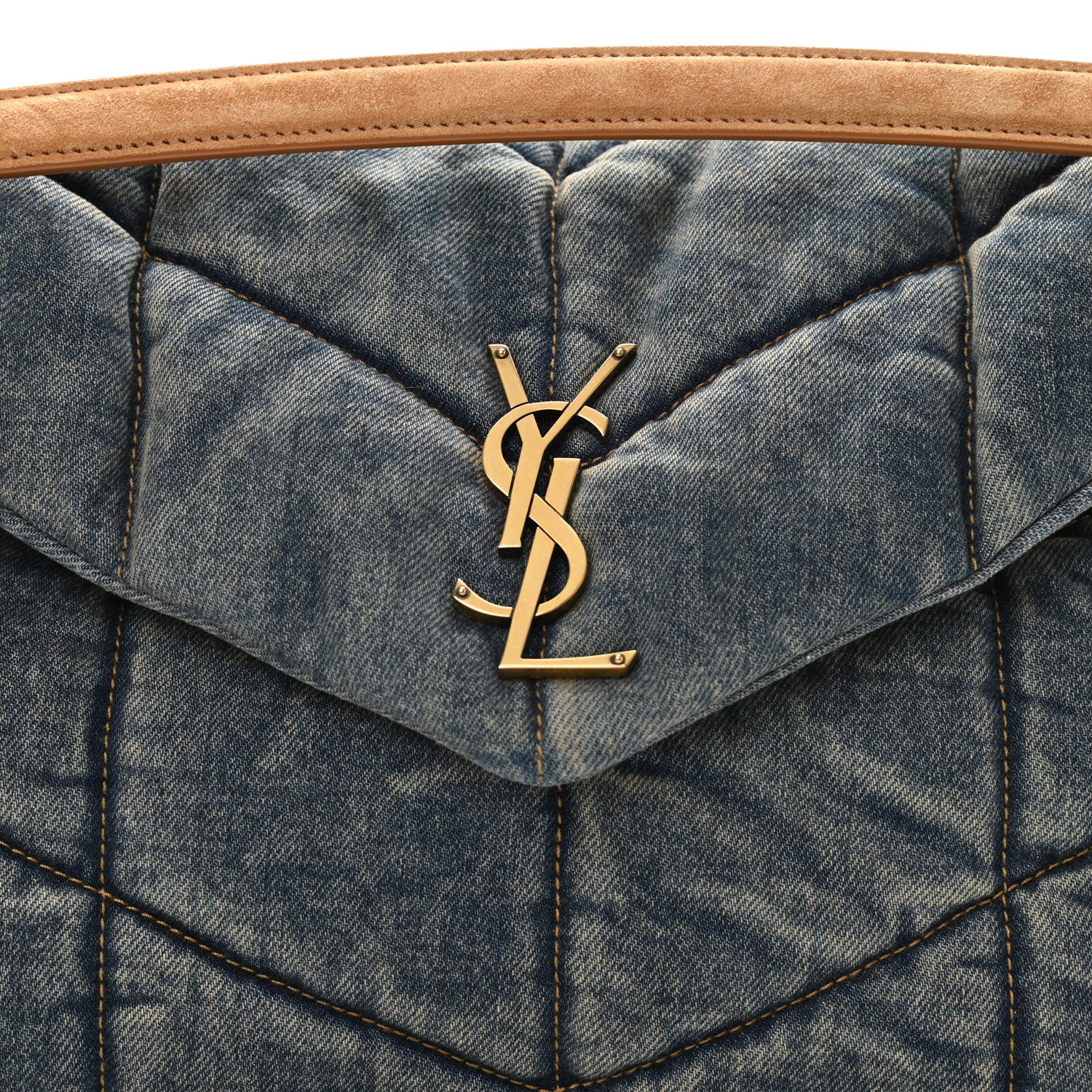 Saint Laurent Denim Quilted Medium Loulou Puffer Monogram Chain Satchel Blue Cinnamon 8 of 10
