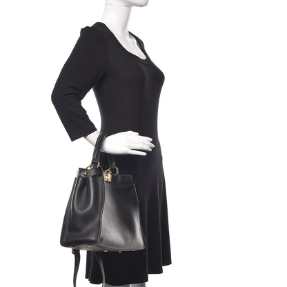 Fendi Vitello Seta Shiny Nappa Medium Peekaboo Iconic Satchel Black 2 of 12